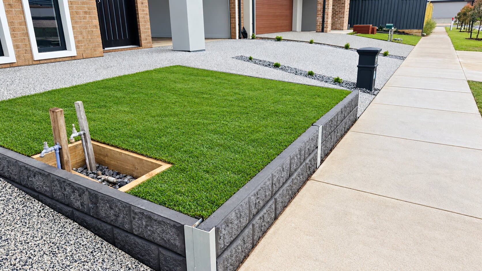 Cement path with landscaping