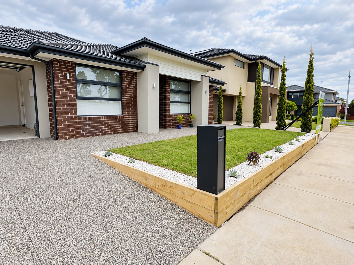 New build concrete and landscaping